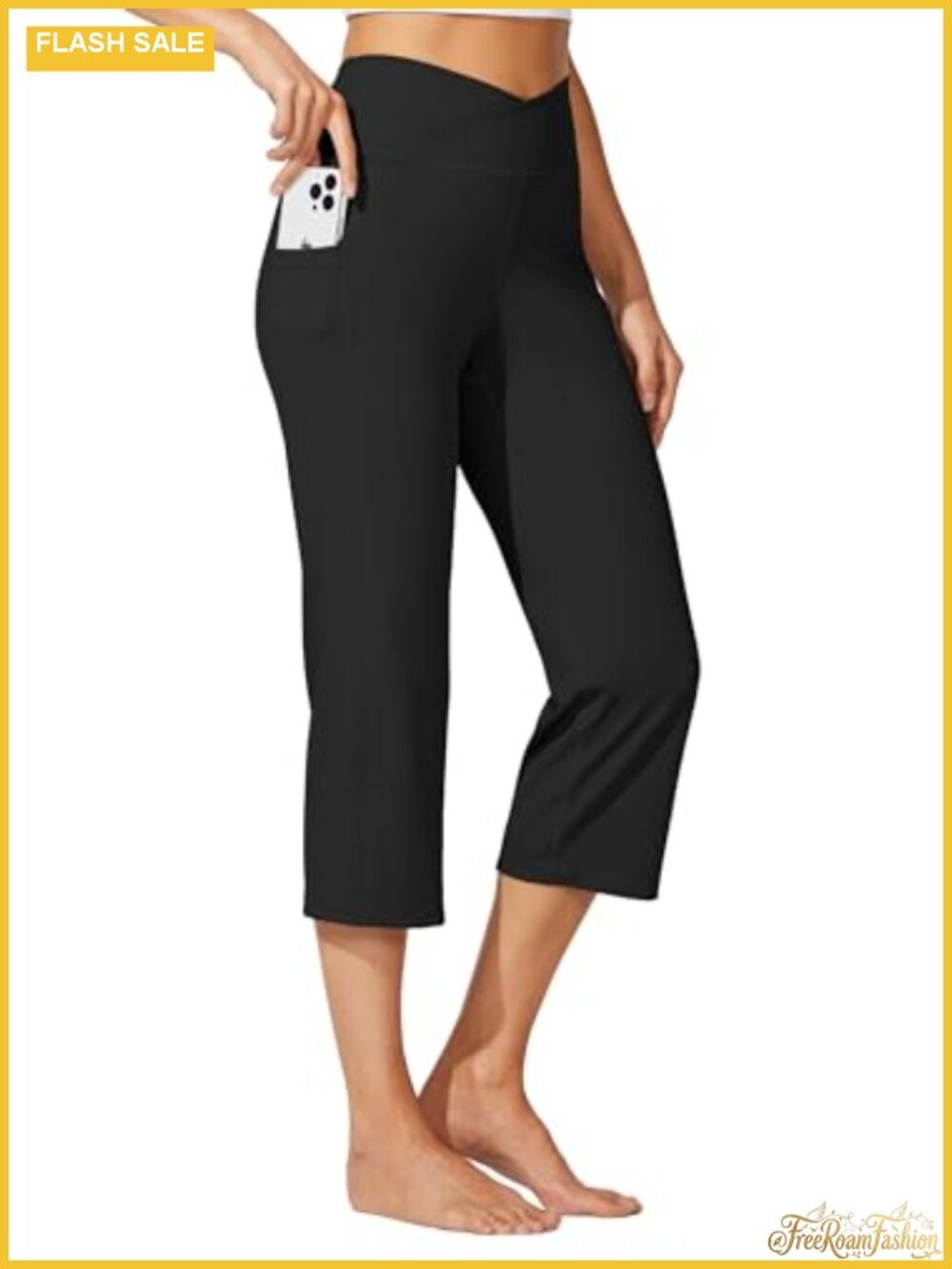 Women's High-Waisted V-Cross Yoga Capris with Pockets 21"
